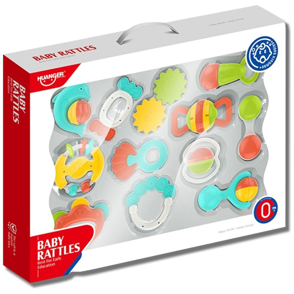 Huanger - Baby Rattles & Teether Sensory Set 12pcs - Multicolor