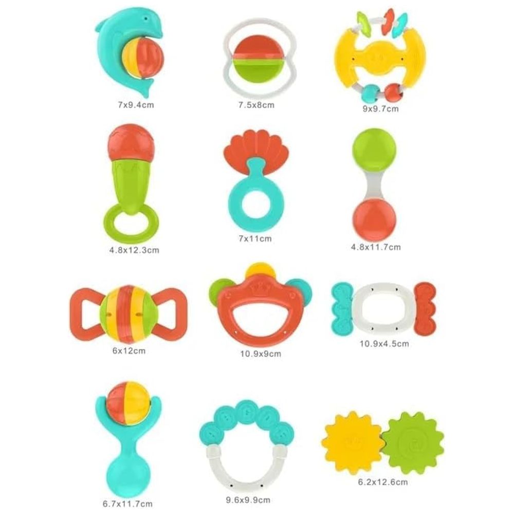 Huanger - Baby Rattles & Teether Sensory Set 12pcs - Multicolor