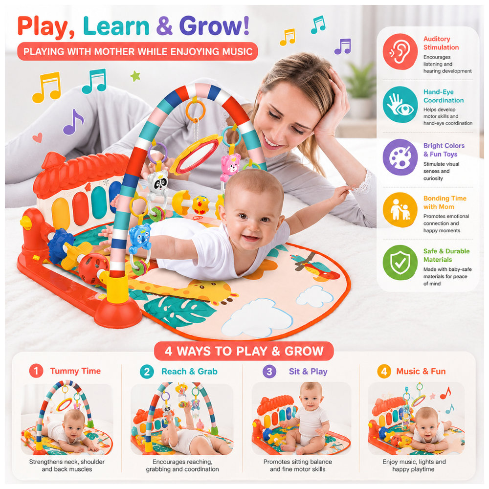 Huanger Piano Fitness Gym Rack With Playing Toys - Red