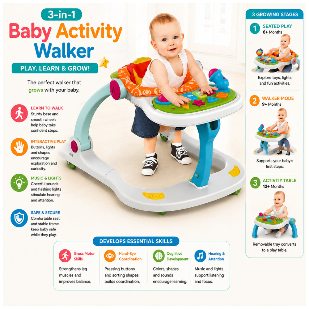 Huanger - Baby Walker with Seat & Activity Tray Musical Toy - Multicolor