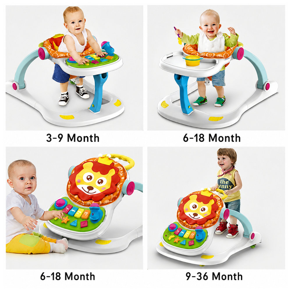 Huanger - Baby Walker with Seat & Activity Tray Musical Toy - Multicolor