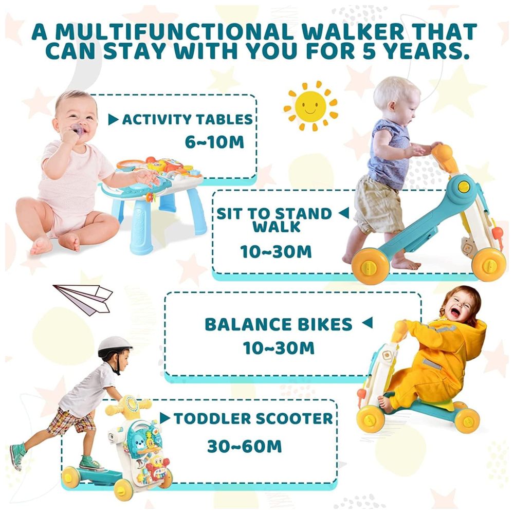 Huanger -Baby Activity Walker Sit-To-Stand Educational-Blue