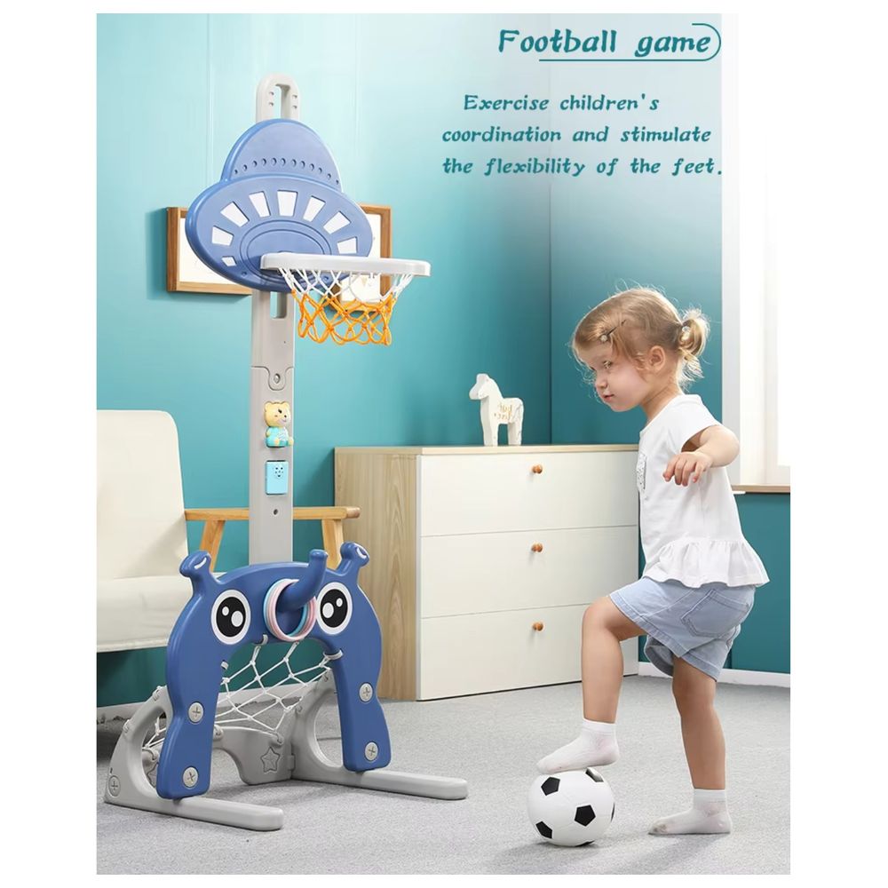 Little Angel - Kids Basketball, Football & Ring 3-in-1 Multi-Game Center - Blue