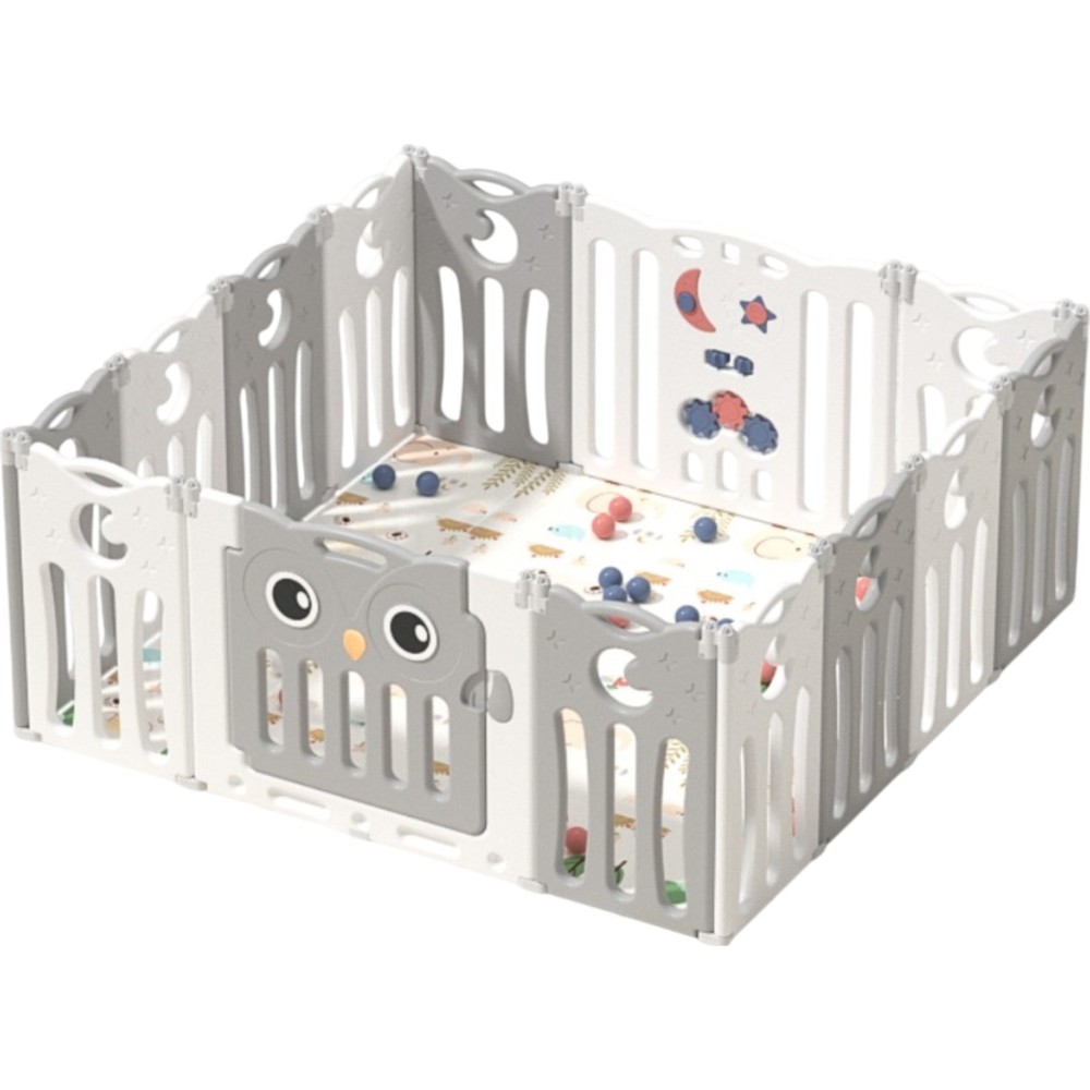 Little Angel Foldable Baby Playpen With Fence For Indoor -Grey