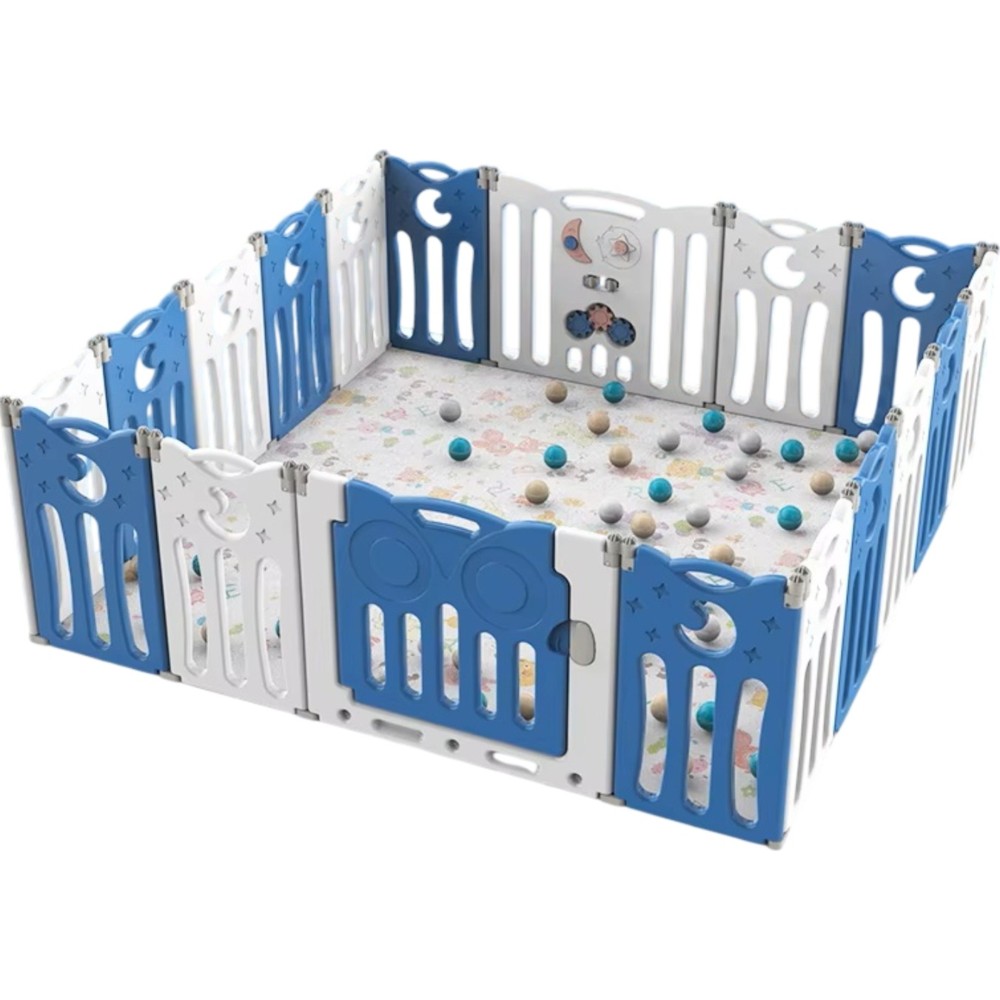 Little Angel Foldable Baby Playpen With Fence For Indoor -Blue