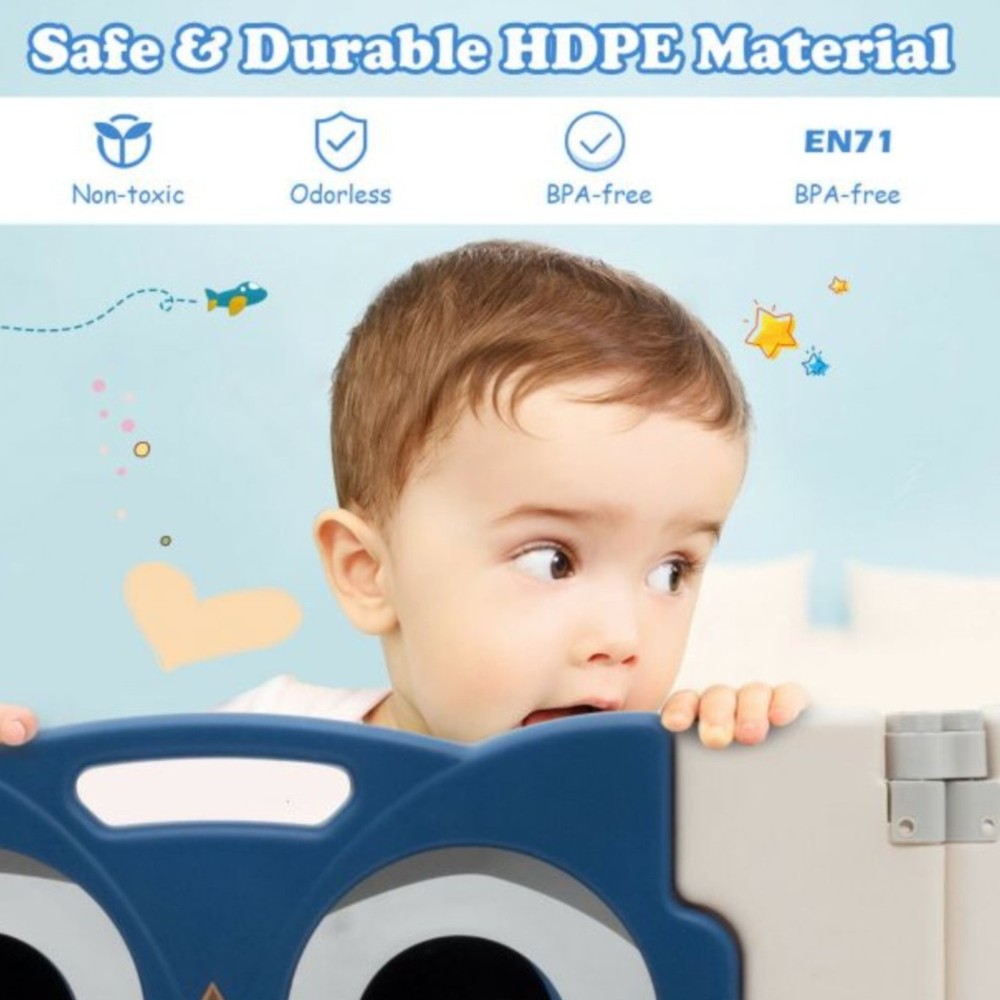 Little Angel Foldable Baby Playpen With Fence For Indoor -Blue