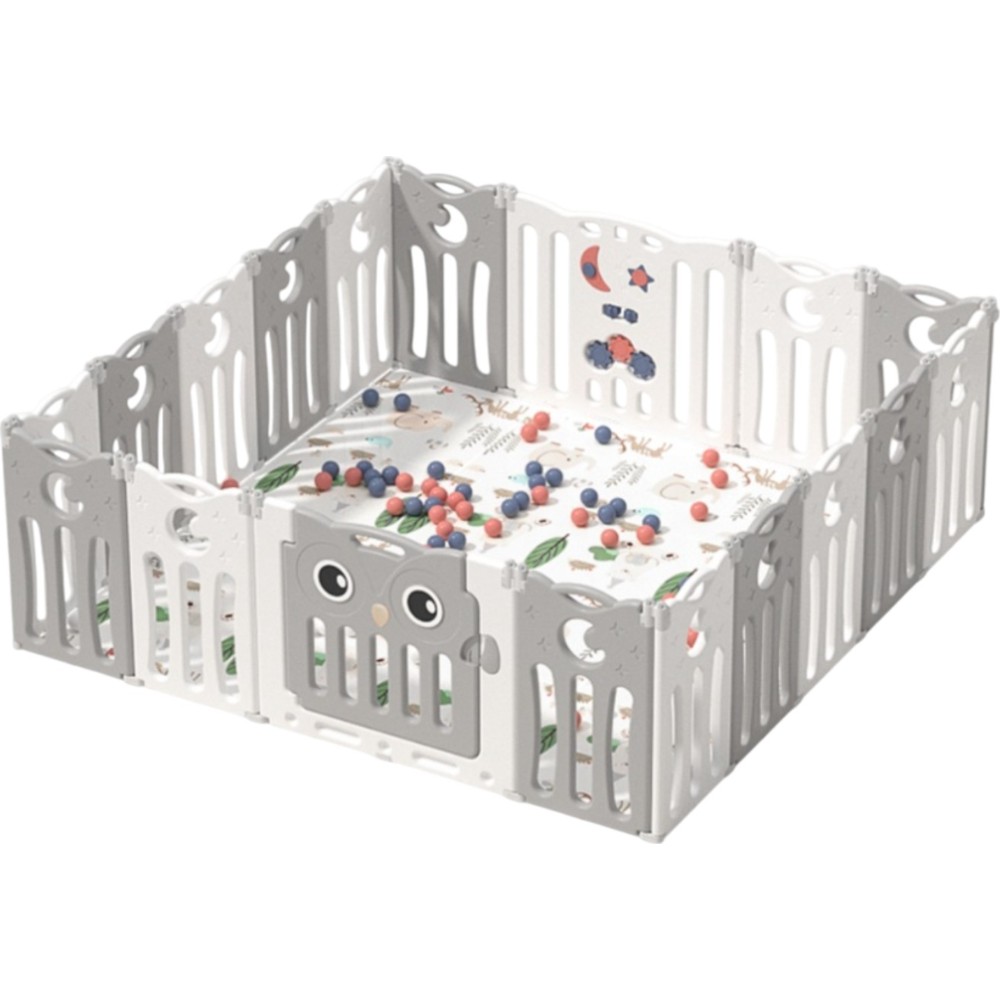 Little Angel Foldable Baby Playpen With Fence For Indoor -Grey