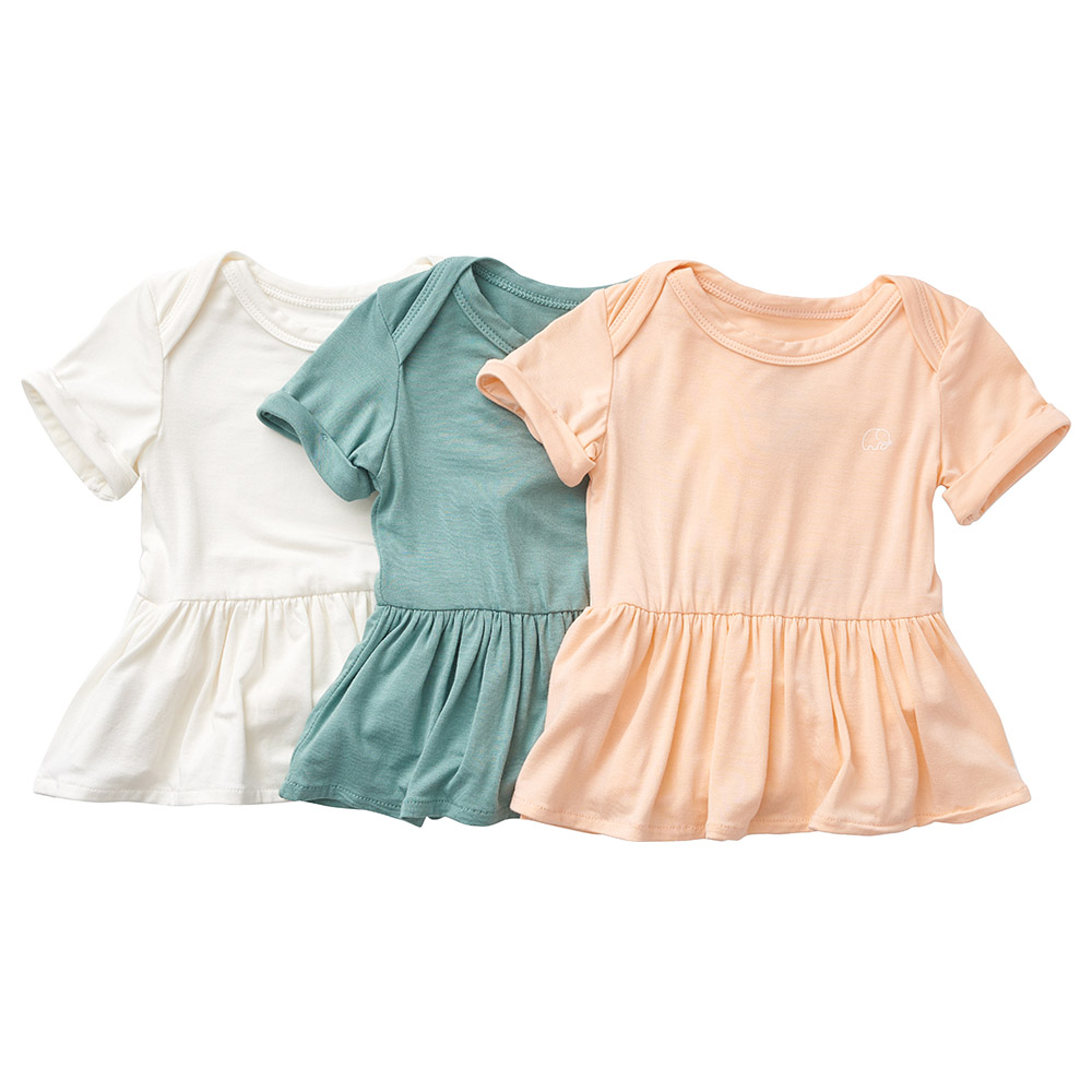 Anvi Baby Organic Bamboo Spandex Onesie Dress - Peach - 3 Pcs