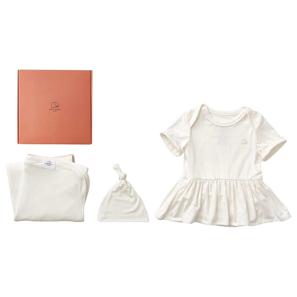 Anvi Baby Bamboo Onesie Dress Born Gift Set Girls - White
