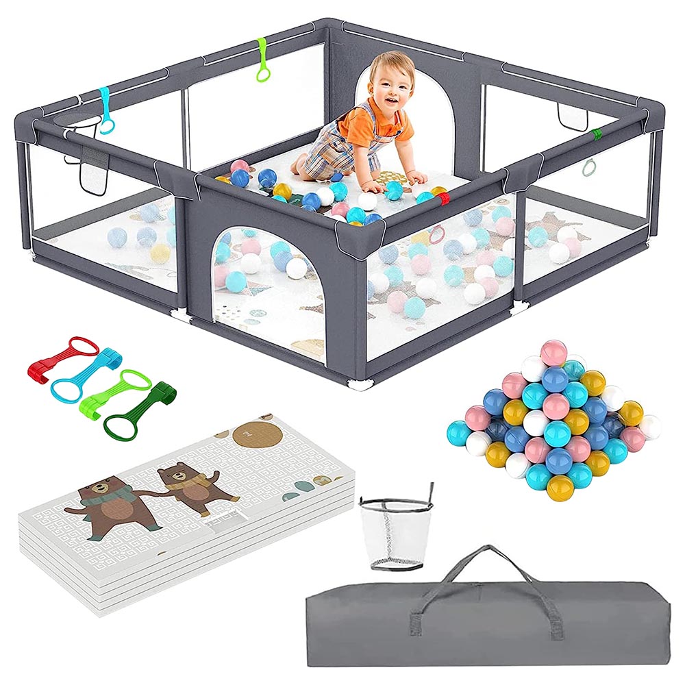 HOCC - Large Baby Playard With Playmats & Balls 50pcs - Grey