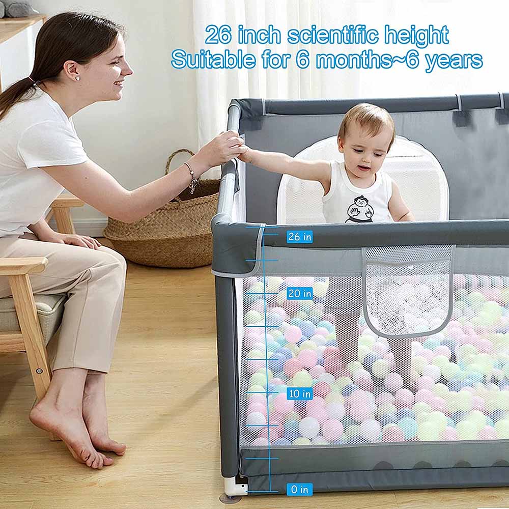 HOCC - Large Baby Playard With Playmats & Balls 50pcs - Grey