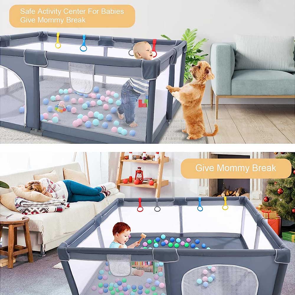 HOCC - Large Baby Playard With Playmats & Balls 50pcs - Grey