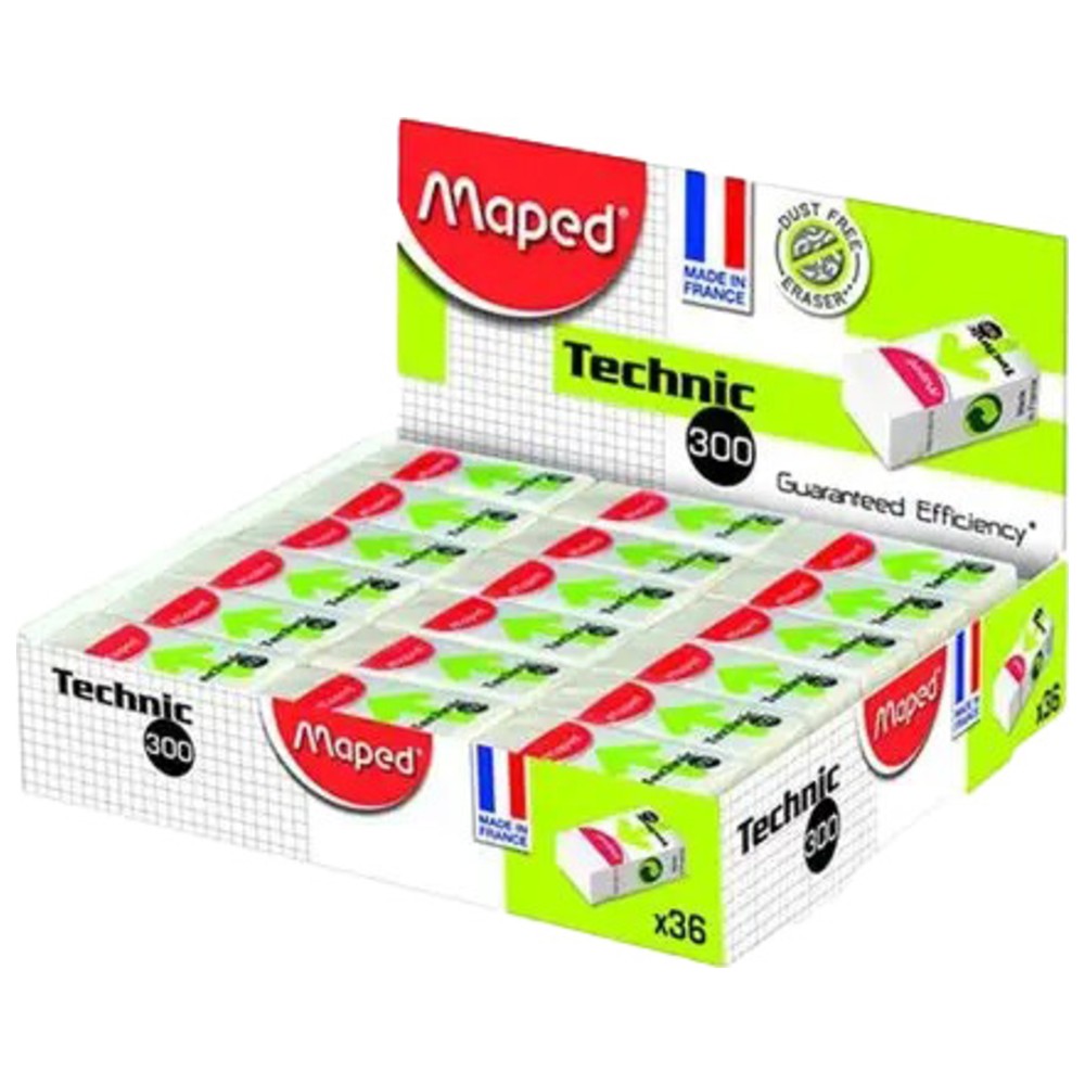 Maped - Technic 300 Mini Erasers Cardboard Box - White - 36 Pc Set