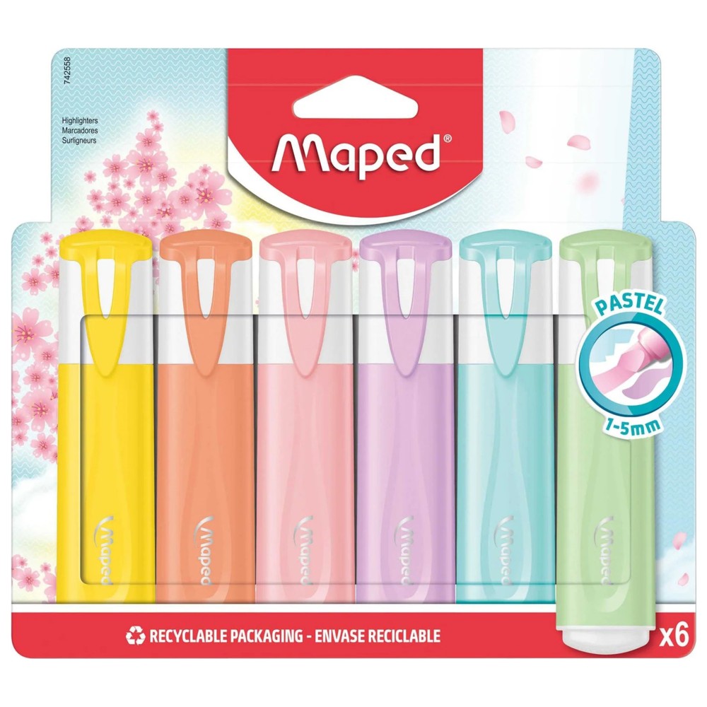 Maped - FluoPeps Pastel Highlighters - Multicolor - 6 Pc Set