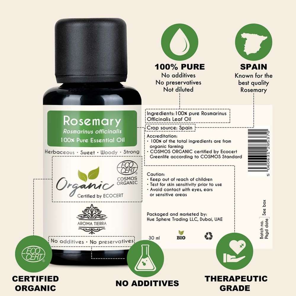 Aroma Tierra - Organic Rosemary Essential Oil - 30ml