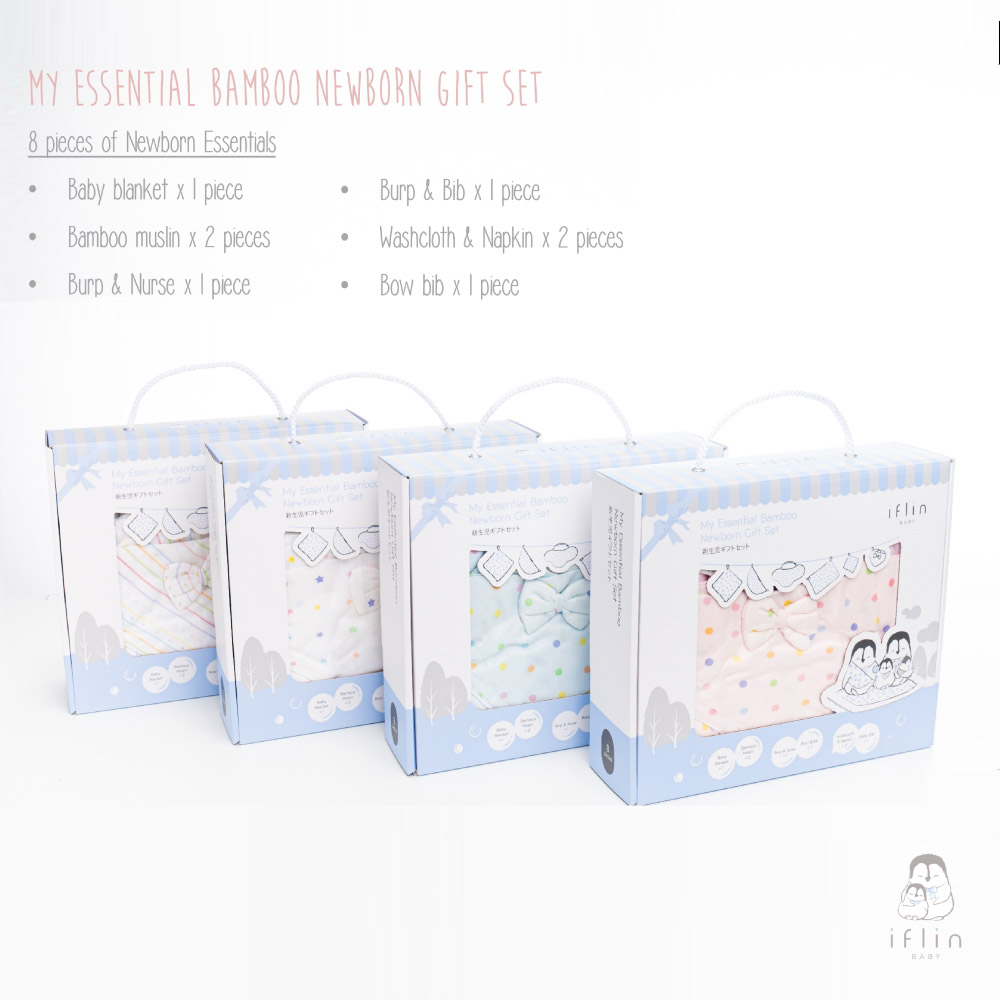Iflin Baby - My Essential Bamboo Newborn Gift Set - Playful Blue - 8pcs