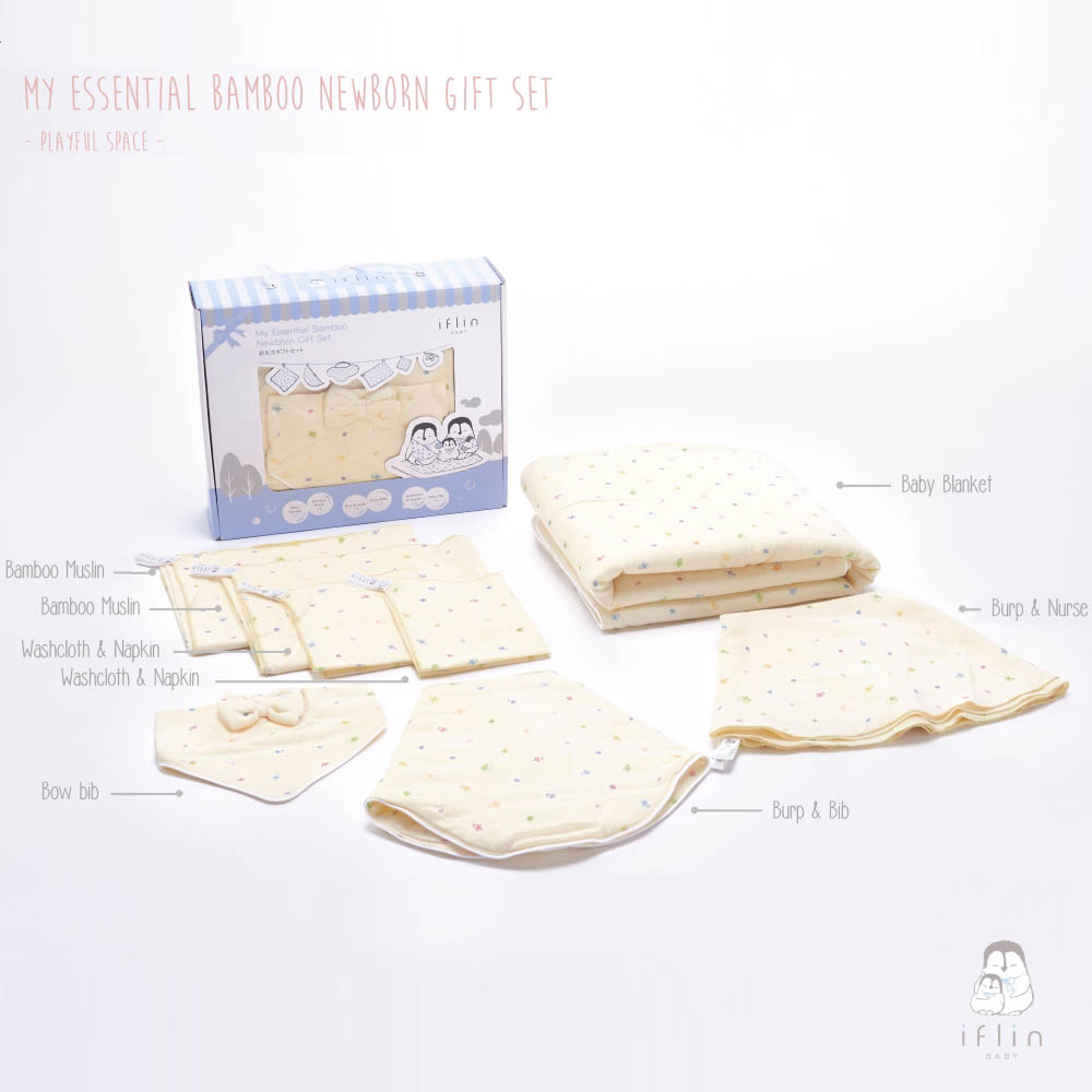 Iflin Baby - My Essential Bamboo Newborn Gift Set - Playful Space - 8pcs