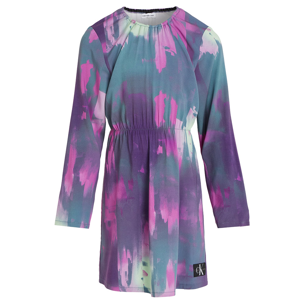 Calvin Klein Pixel All-Over Print Long Sleeves Woven Dress Pixel All-Over Print