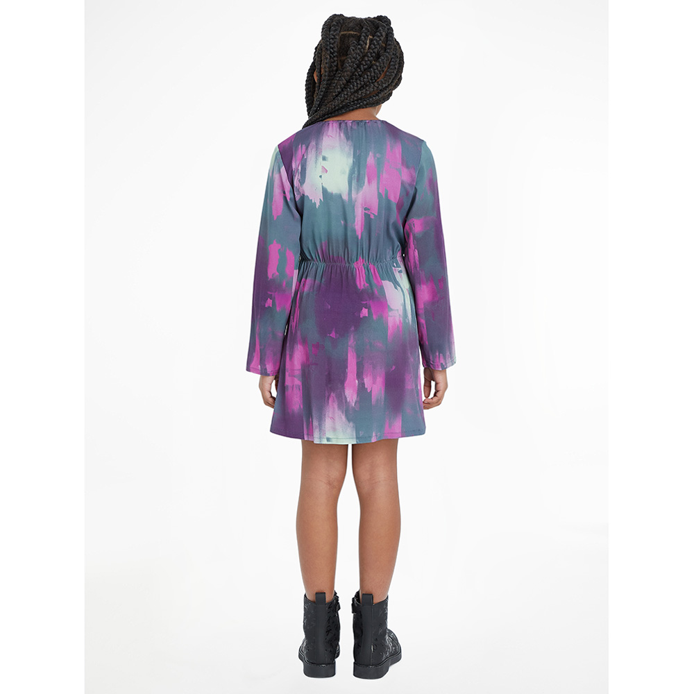 Calvin Klein Pixel All-Over Print Long Sleeves Woven Dress Pixel All-Over Print
