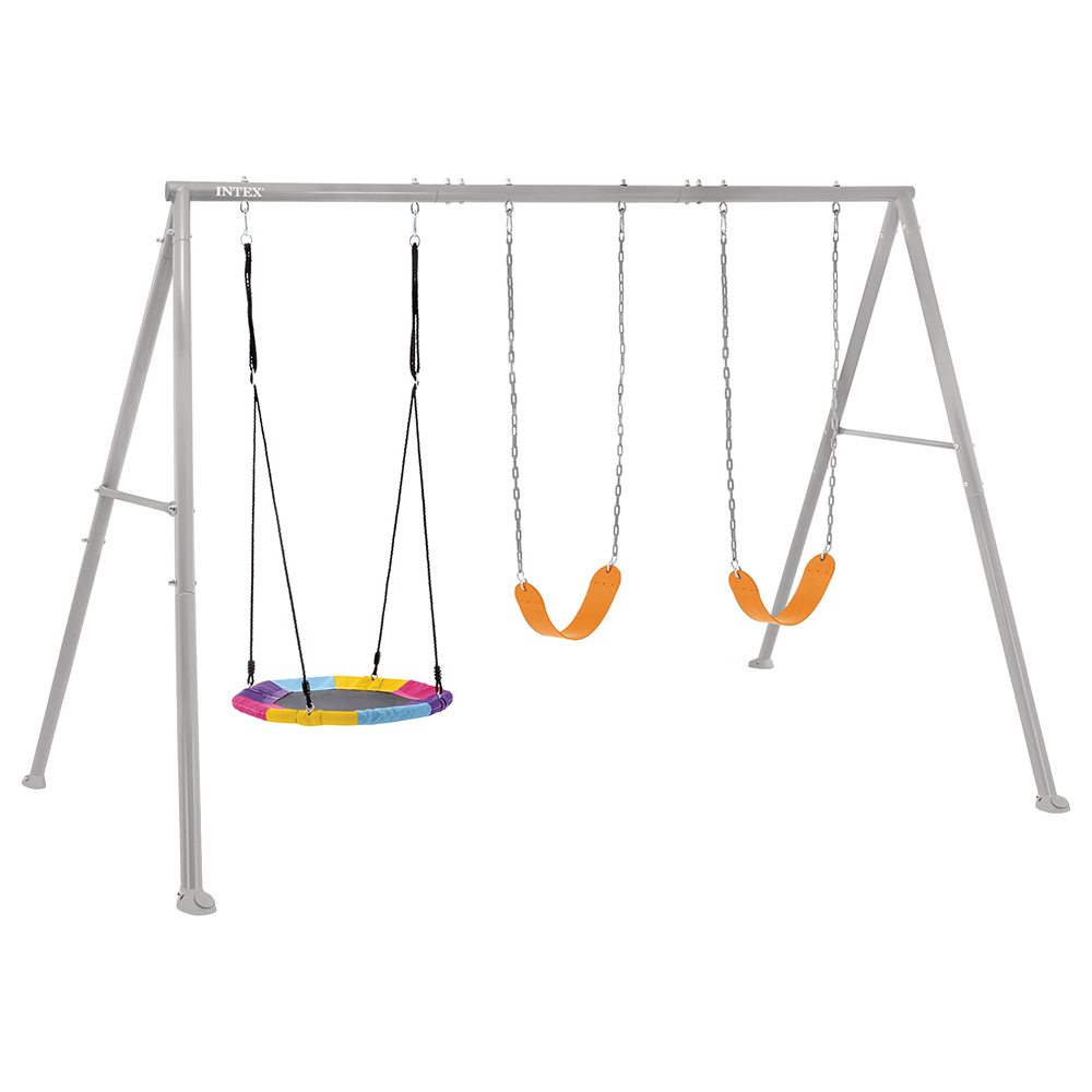 Intex - 3 Feature Swing Set With Saucer Swing - Grey