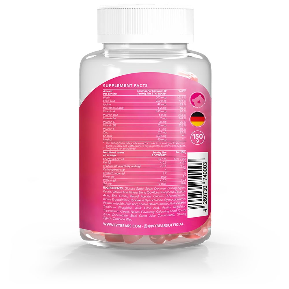 IvyBears - Women's Hair Biotin Vitamin Gummies - 60 Pcs