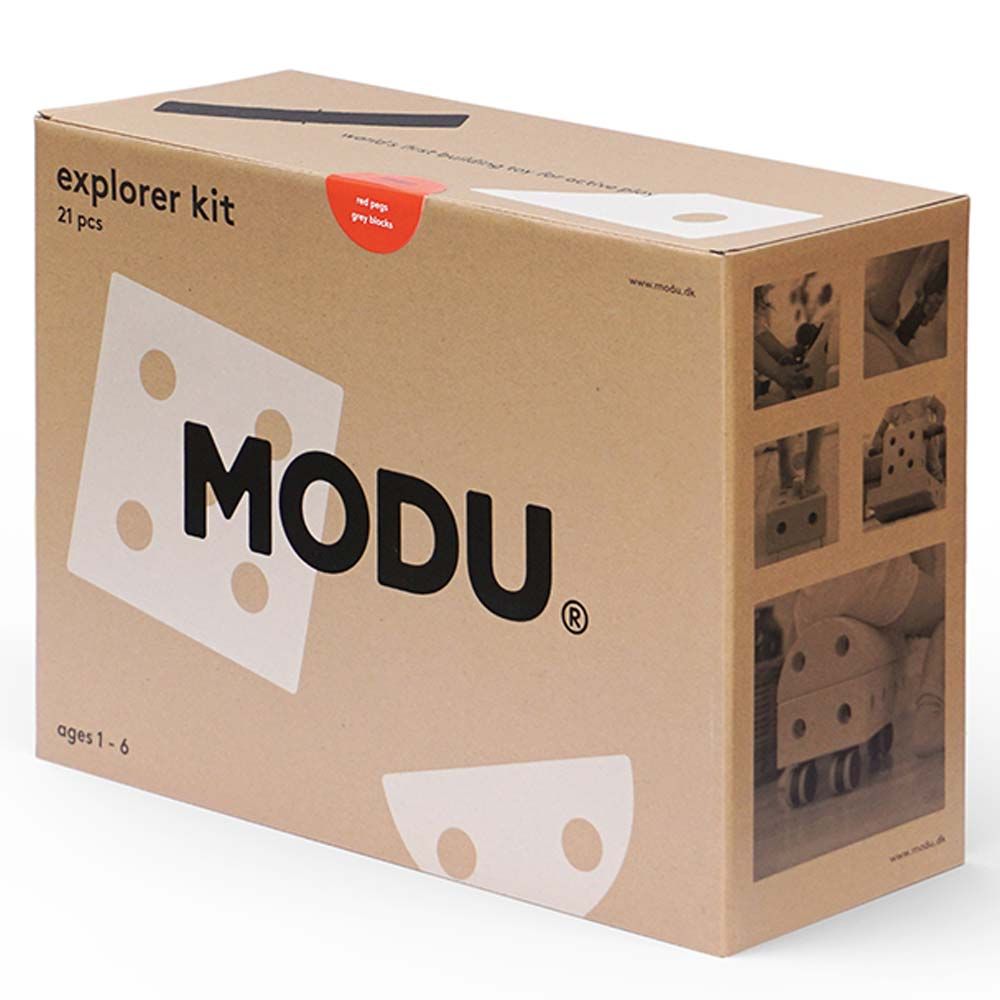 MODU - Explorer Kit - Red Pegs & Grey Blocks - 21pcs