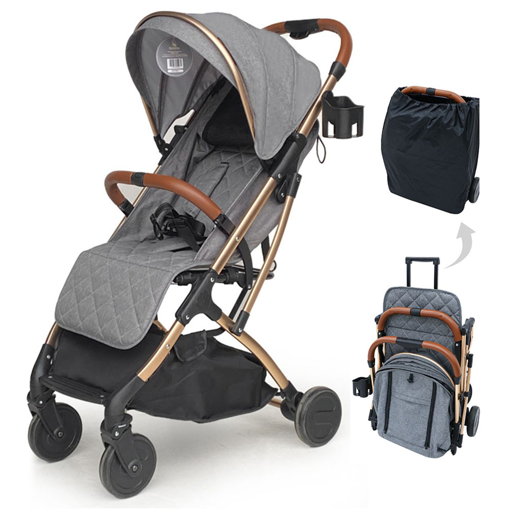 Bebesitos - Chic Travel Cabin Stroller Fast Folding With Hand Trolley - Grey