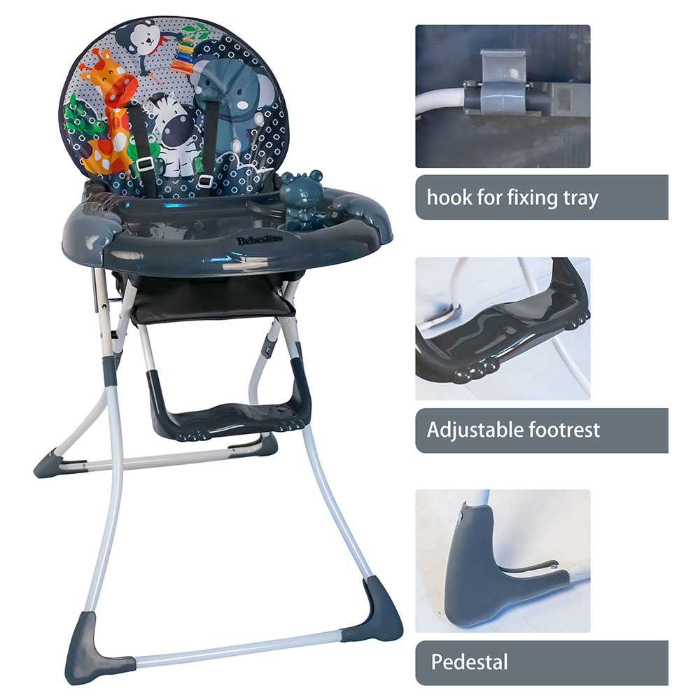 Bebesitos Portable Baby Highchair With Large Food Tray And Music Toy - Grey