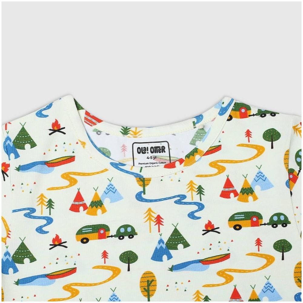 Ola Otter Oversized Round Neck Printed T-Shirt Happy Camping