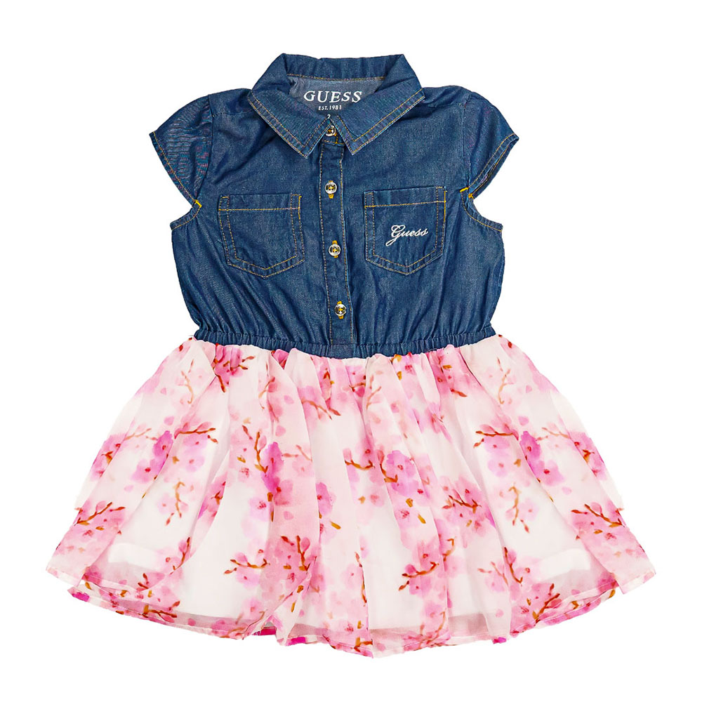 Guess Girl's Mixed Fabric Short Sleeve Dress