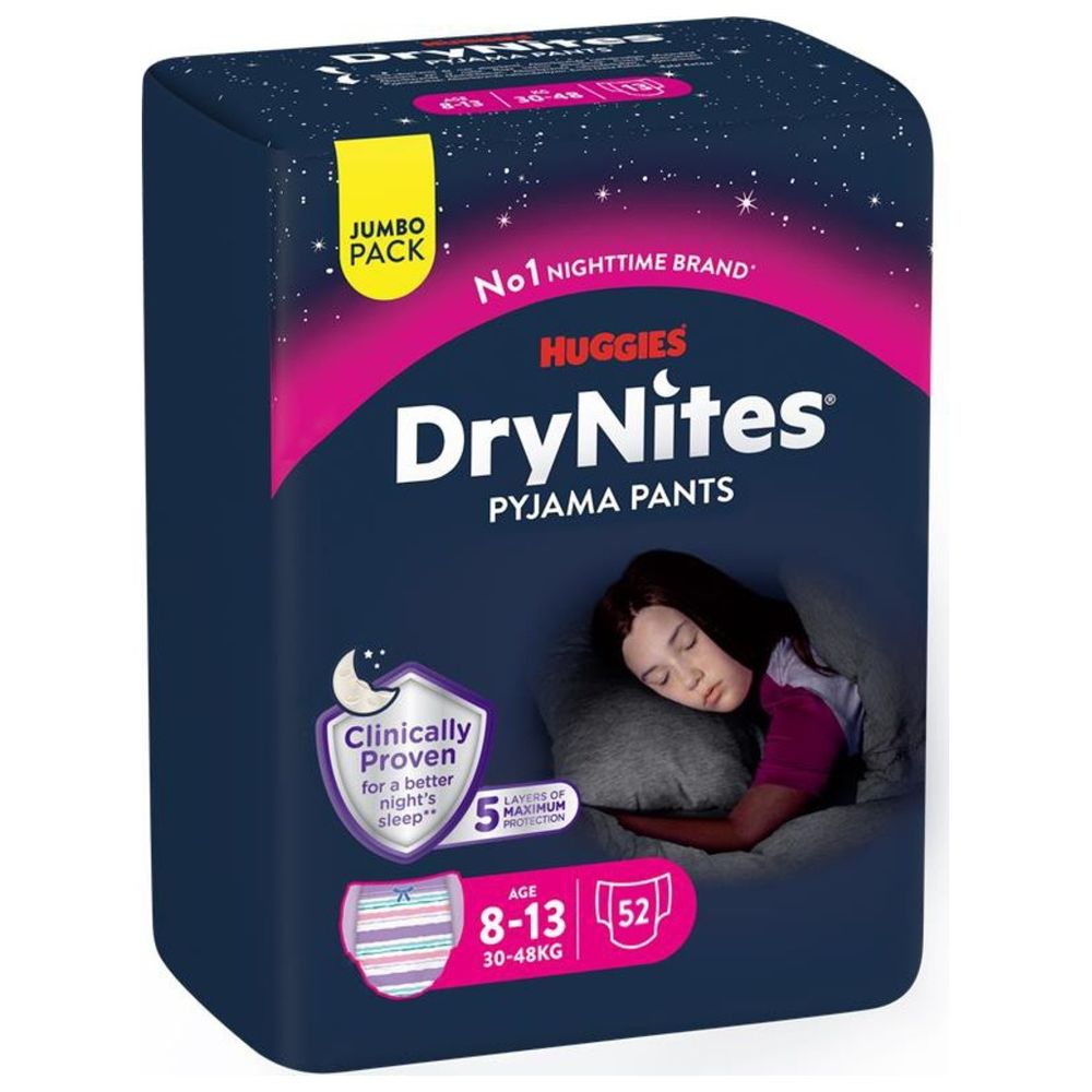 Huggies - DryNites Pyjama Pants, 8-15 years, Bed Wetting Diaper, Girl, 27-57 kg, Jumbo Pack, 13 Pants