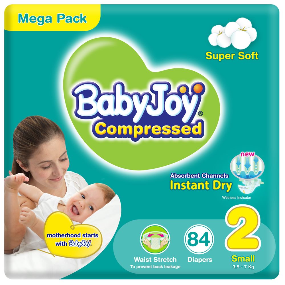 BabyJoy - 2X Compressed Diamond Pad Diaper, Size 2, Small, 3.5-7 kg, Mega Pack - 84 Pcs