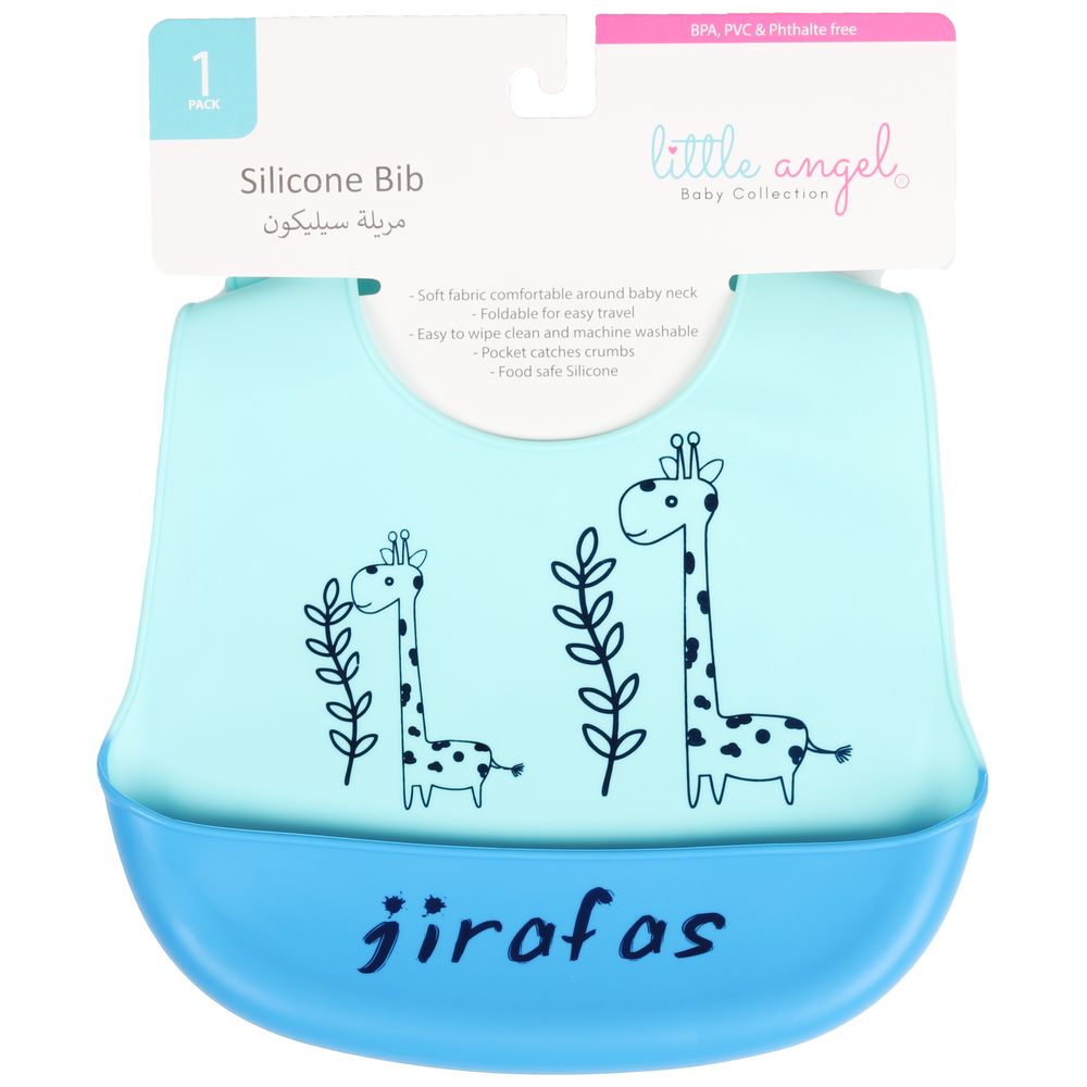 Little Angel Jirafas Silicone Baby Bib For Babies - Sky Blue