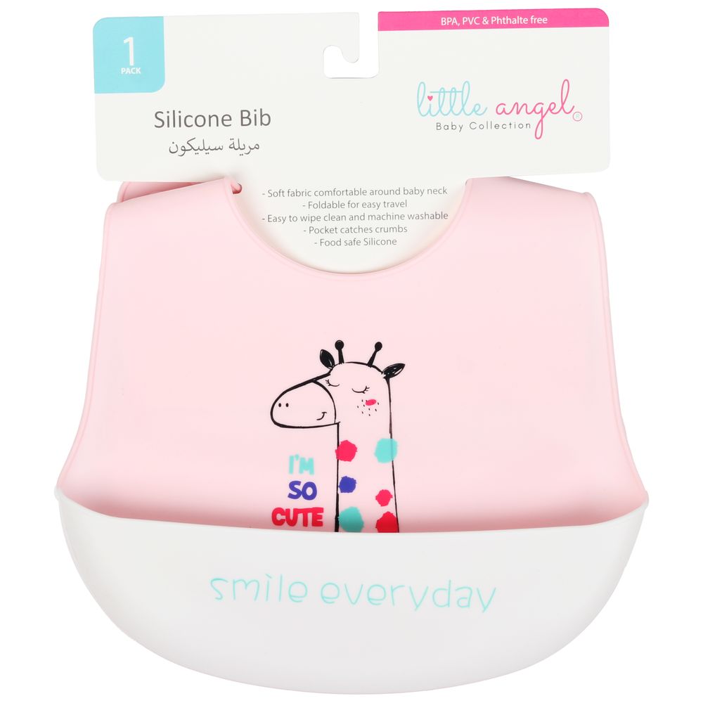 Little Angel I'M So Cute Silicone Baby Bib For Infant - Pink/White