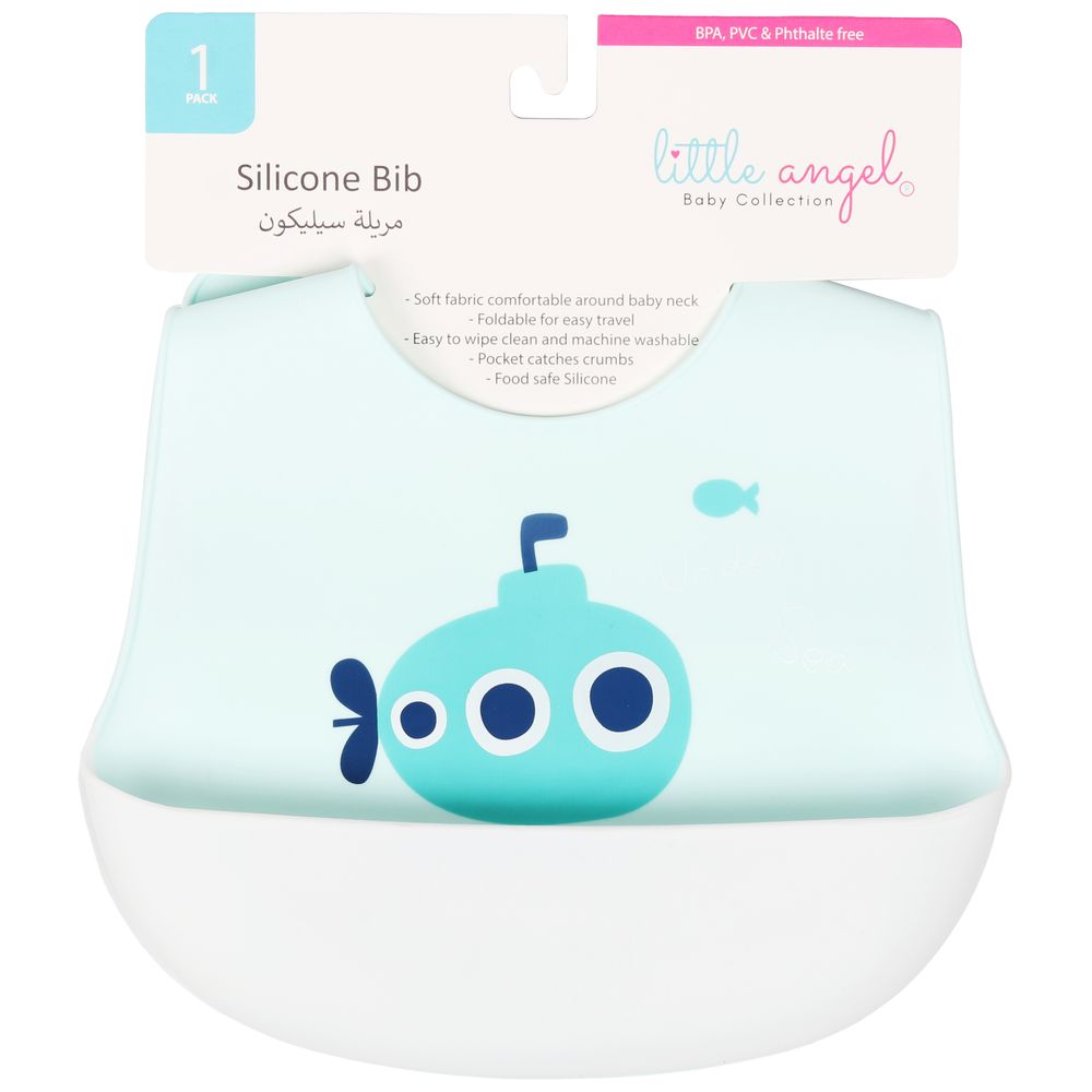 Little Angel Submarine Silicone Baby Bib For Infant - White/Blue