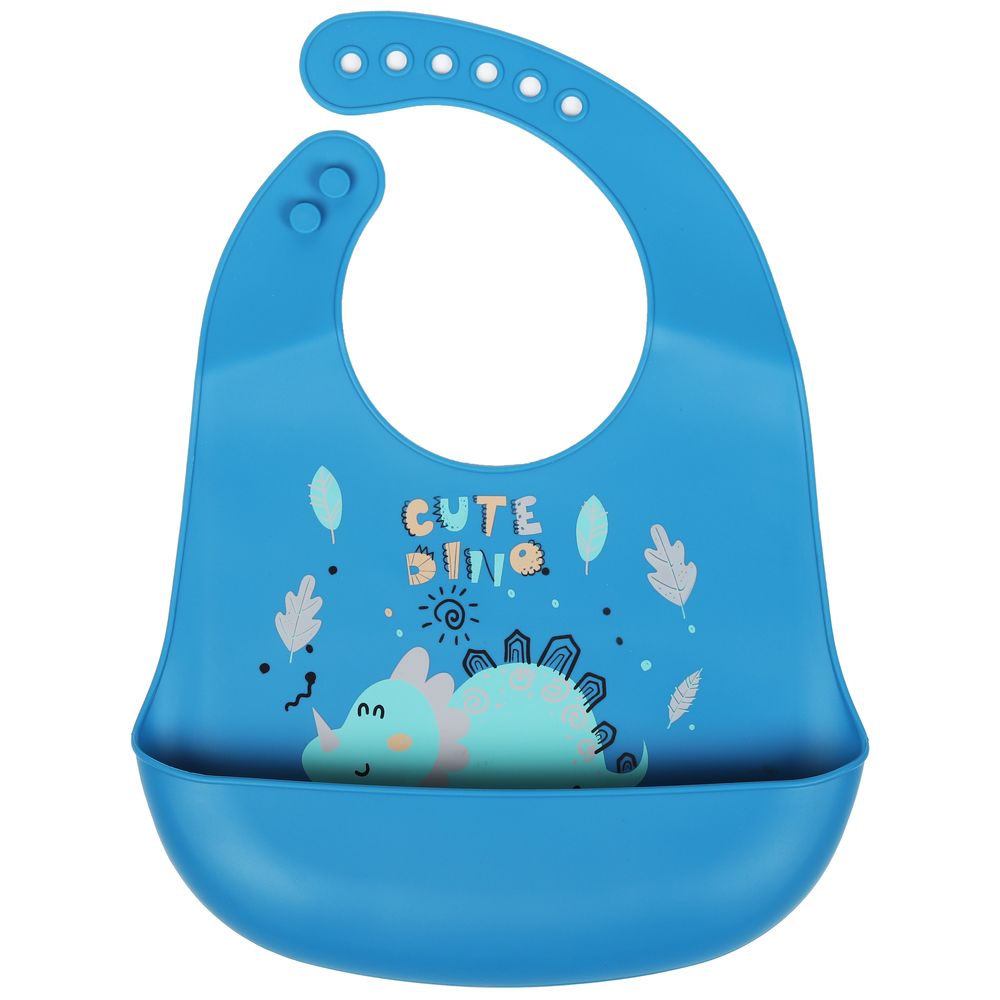 Little Angel Cute Dino Silicone Baby Bib For Infant - Blue