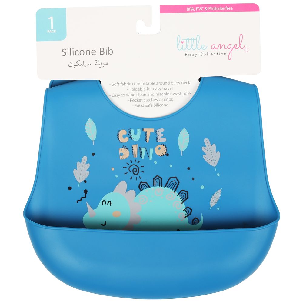 Little Angel Cute Dino Silicone Baby Bib For Infant - Blue