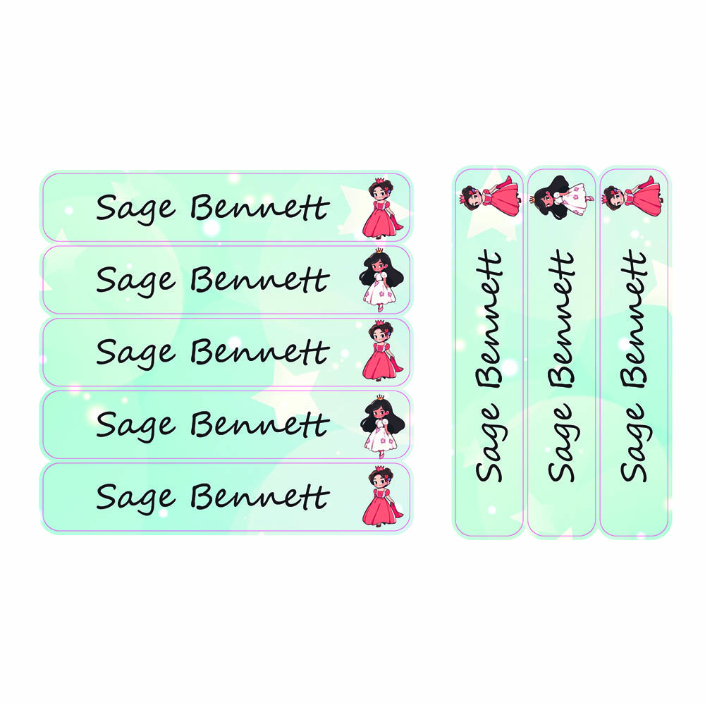 Ladybug Labels - Personalized Waterproof Large Labels - Rose Princess - 30pcs