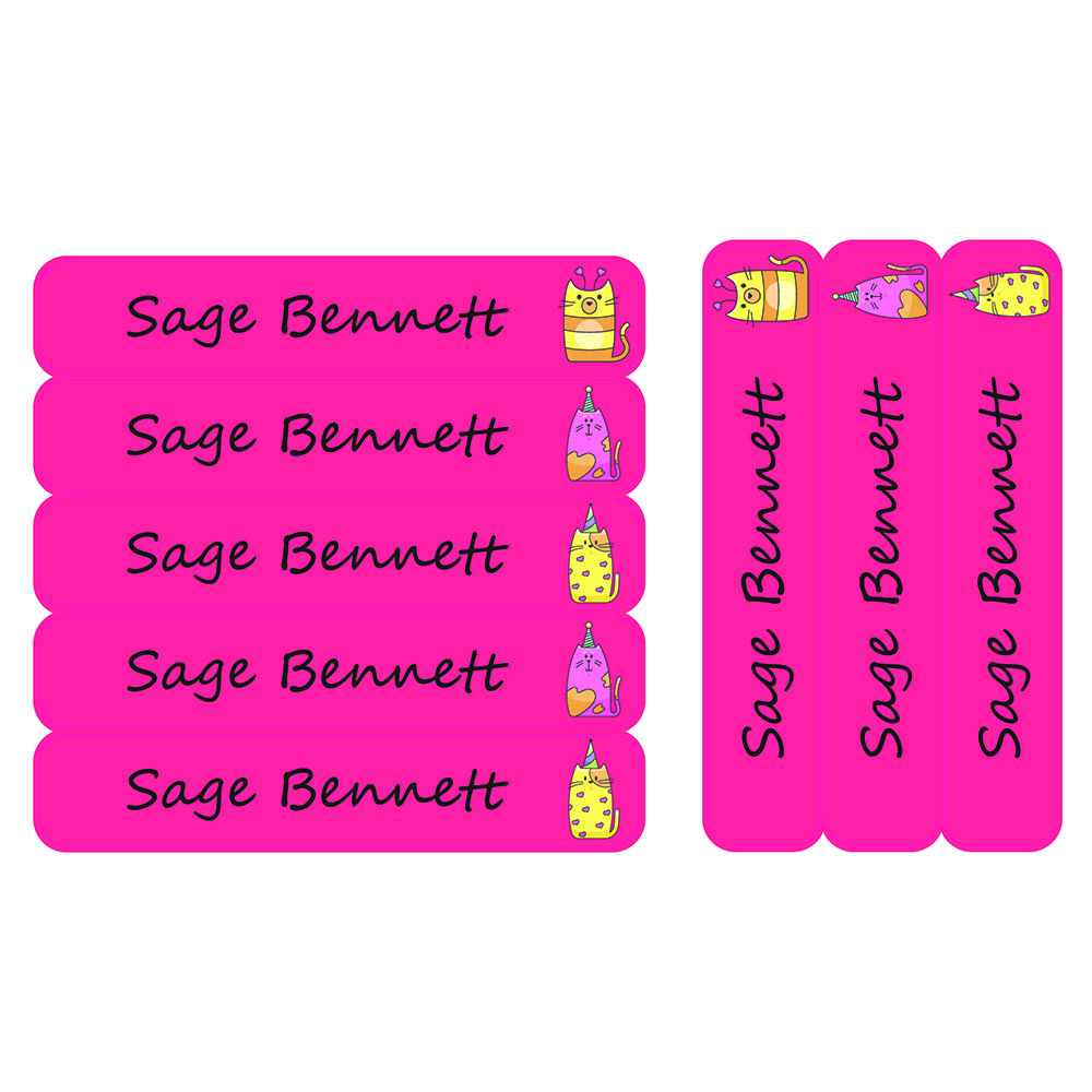 Ladybug Labels - Personalized Waterproof Large Labels - Lazy Cat - 30pcs