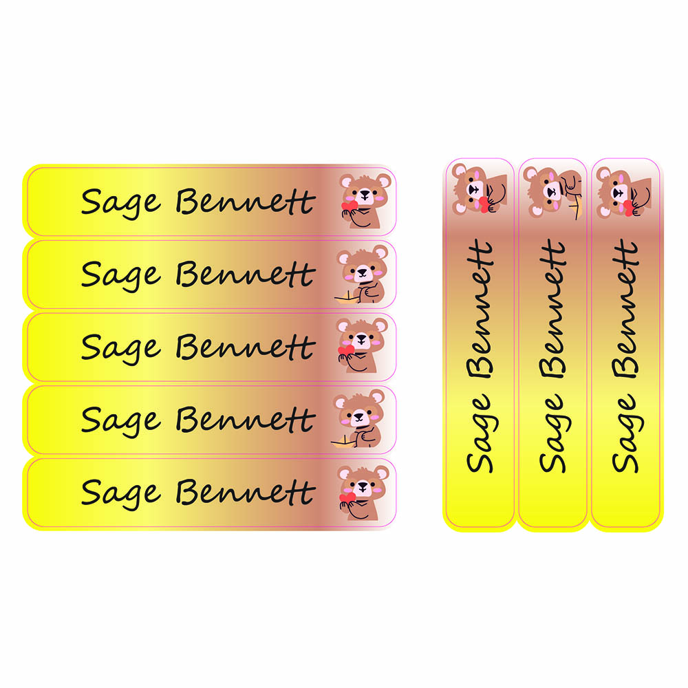 Ladybug Labels - Personalized Waterproof Large Labels - Cute Teddy Bear - 30pcs