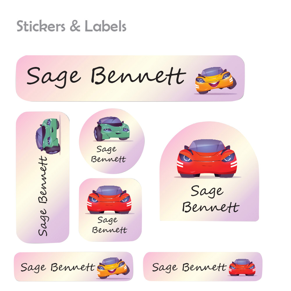 Ladybug Labels - Personalized Waterproof Labels - Electric Car - 111pcs