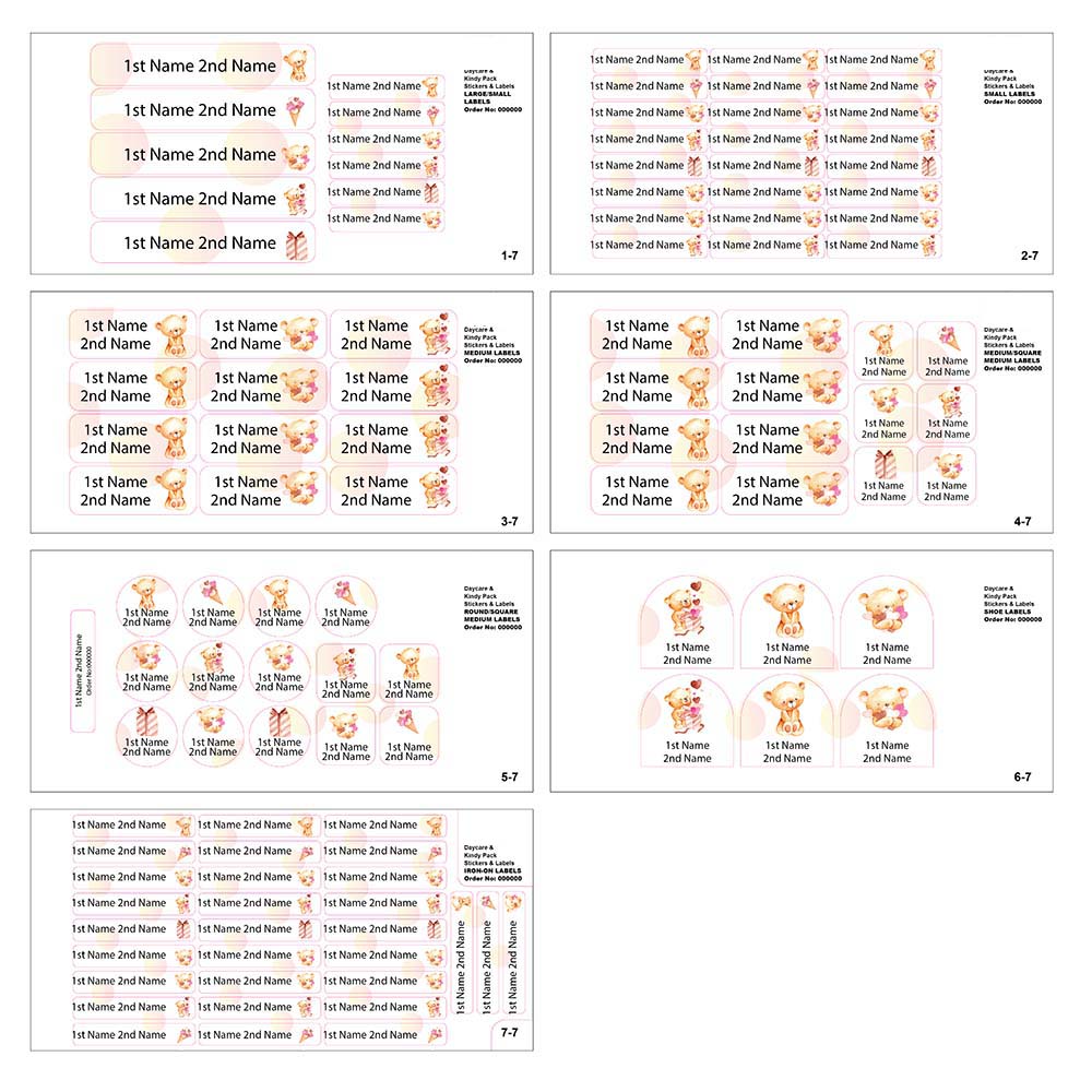 Ladybug Labels - Personalized Waterproof Labels - Teddy Bear - 111pcs