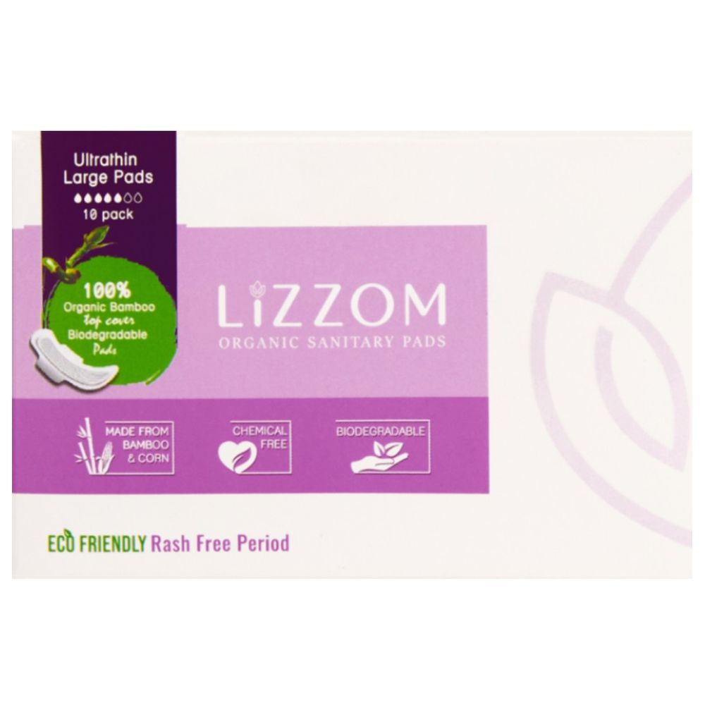 Lizzom - Organic Ultrathin With Dual Wings 10 Large Pads (Biodegradable)