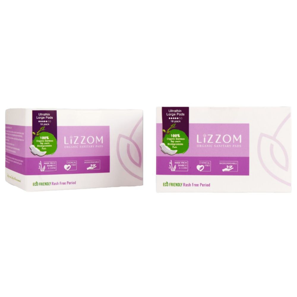 Lizzom Organic Ultrathin With Dual Wings 20 Large Pads, Saver Pack of 2 (Biodegradable)