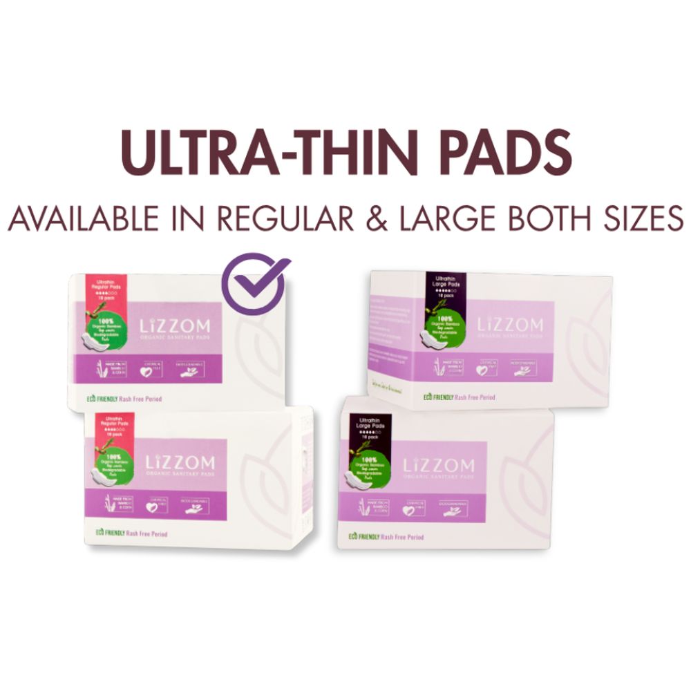 Lizzom Organic Ultrathin With Wings 20 Regular Pads x2, Saver Pack of 2 (Biodegradable)