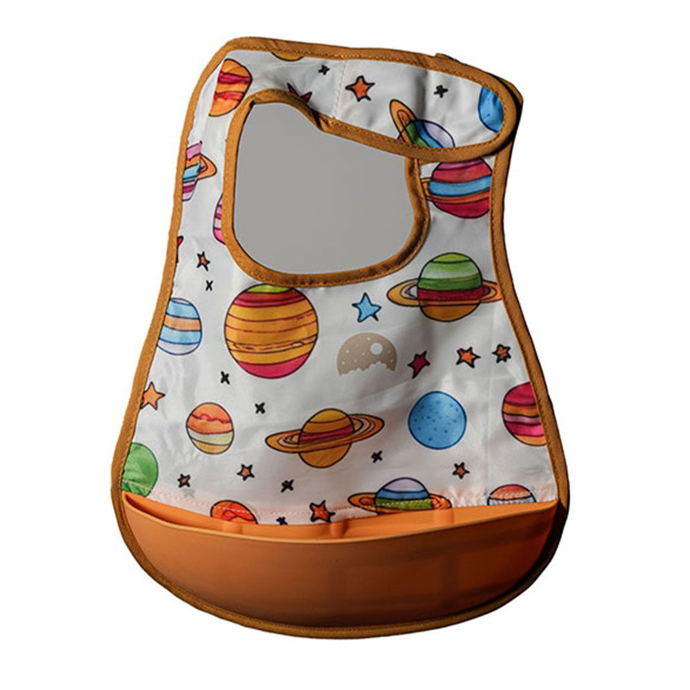 Little Moon Silicon Pocket Bib - Pink/Orange - 2 Pcs