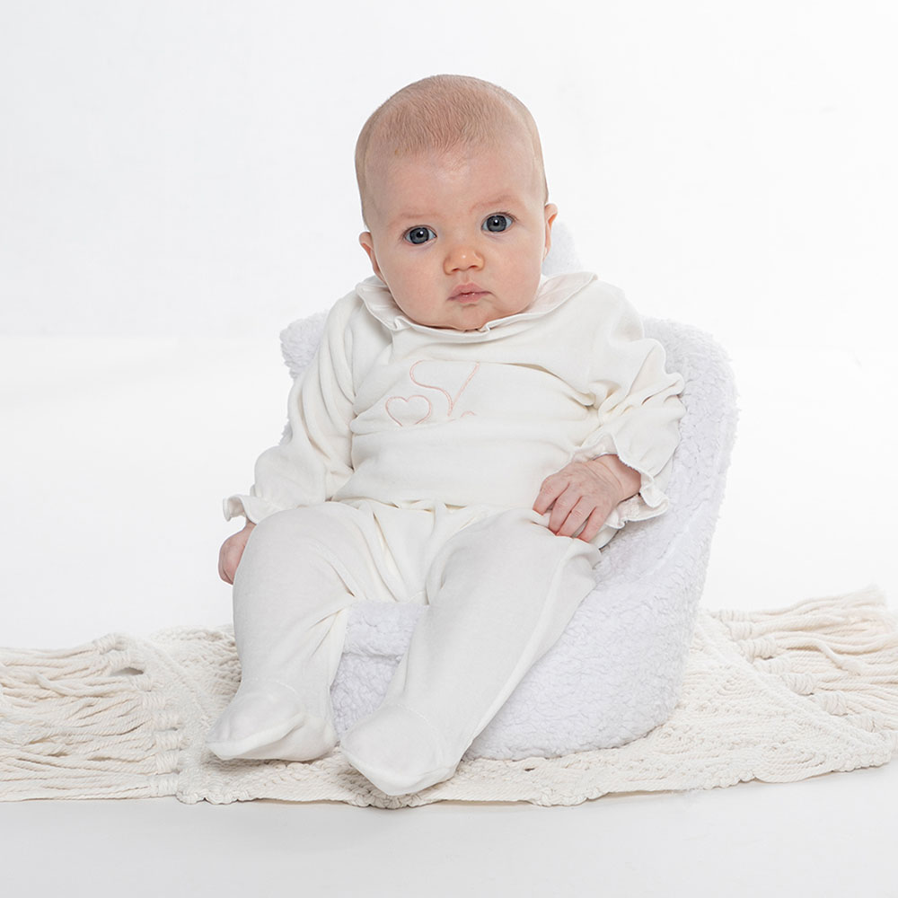 Jules & Juliette Lovey Baby Footed Sleepsuit Off-White - Off White