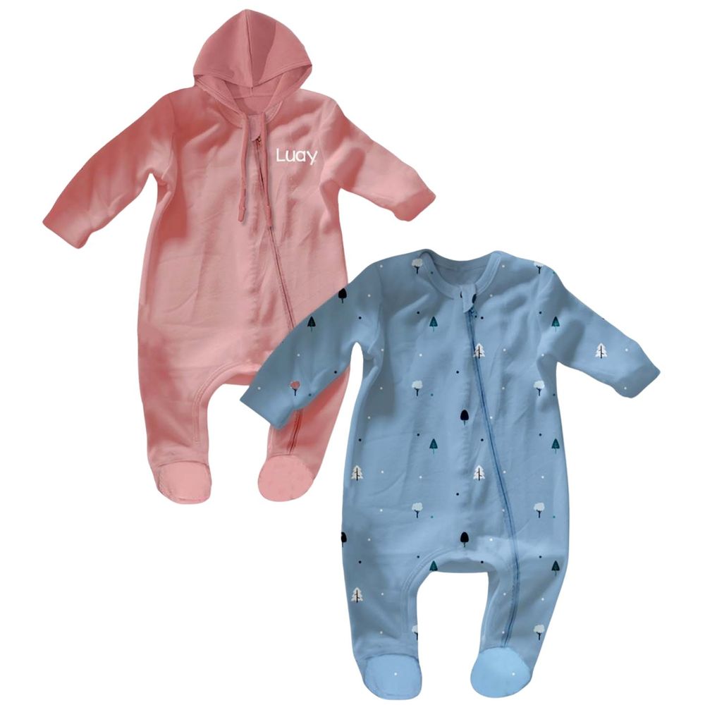 Luay Ultra-soft Fabric Full Sleeves Romper Blue/Peach - 2 Pcs