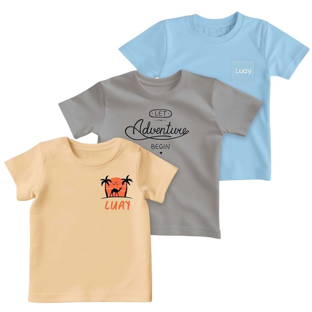 Luay Regular Fit Half Sleeves T-Shirts - 3 Pcs