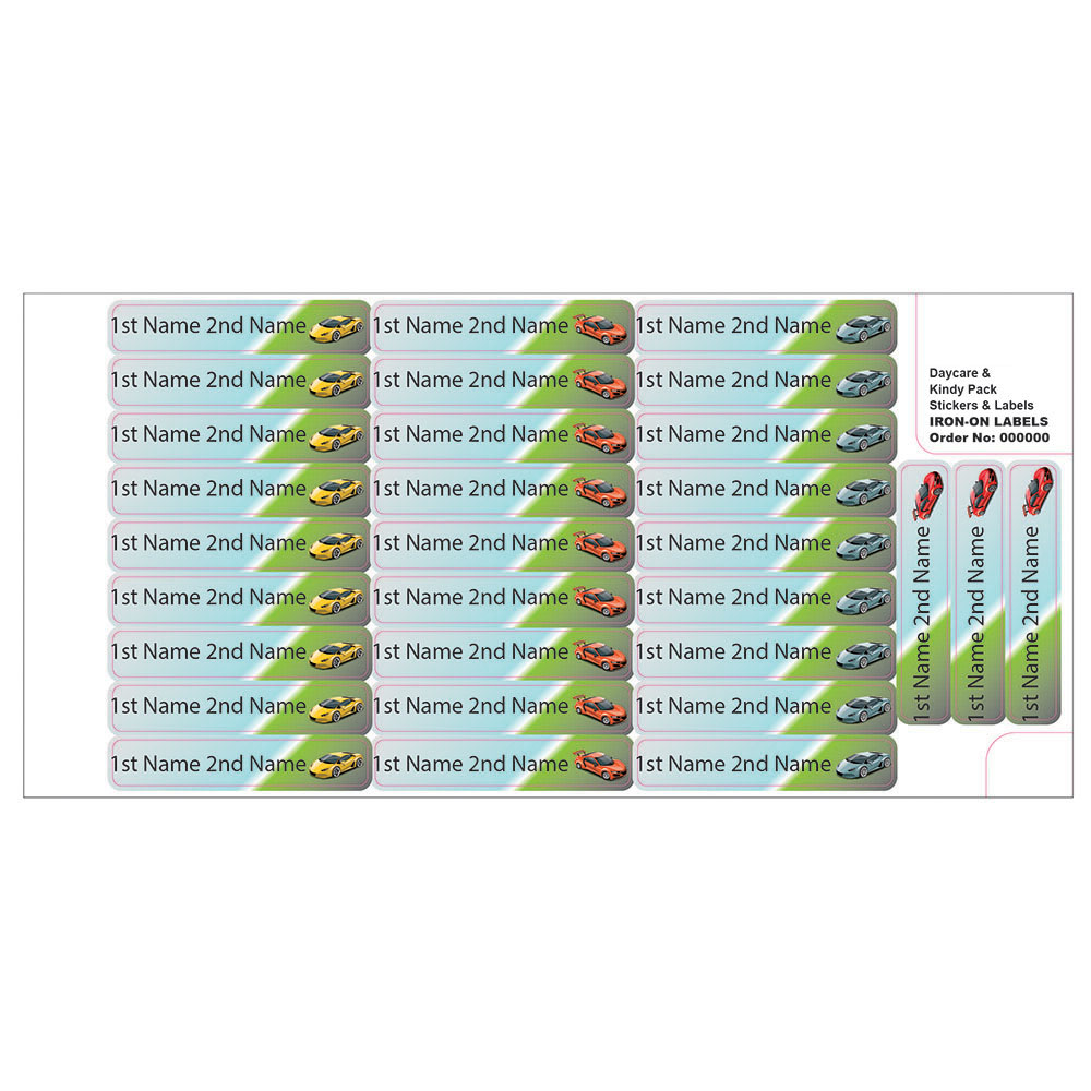 Ladybug Labels - Personalized Iron On Labels - Racing Cars - 50pcs